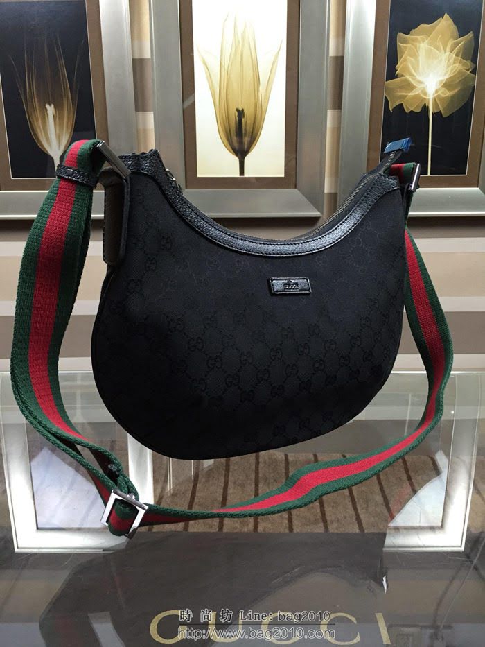 GUCCI 古馳女包 新款 181092 女士經典時尚雙G布配皮 單肩斜挎包 休閒包 古奇月亮包